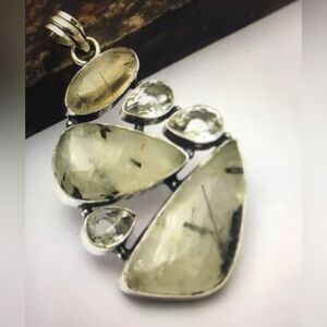 Black Rutile White Topaz 925 Sterling Silver Necklace